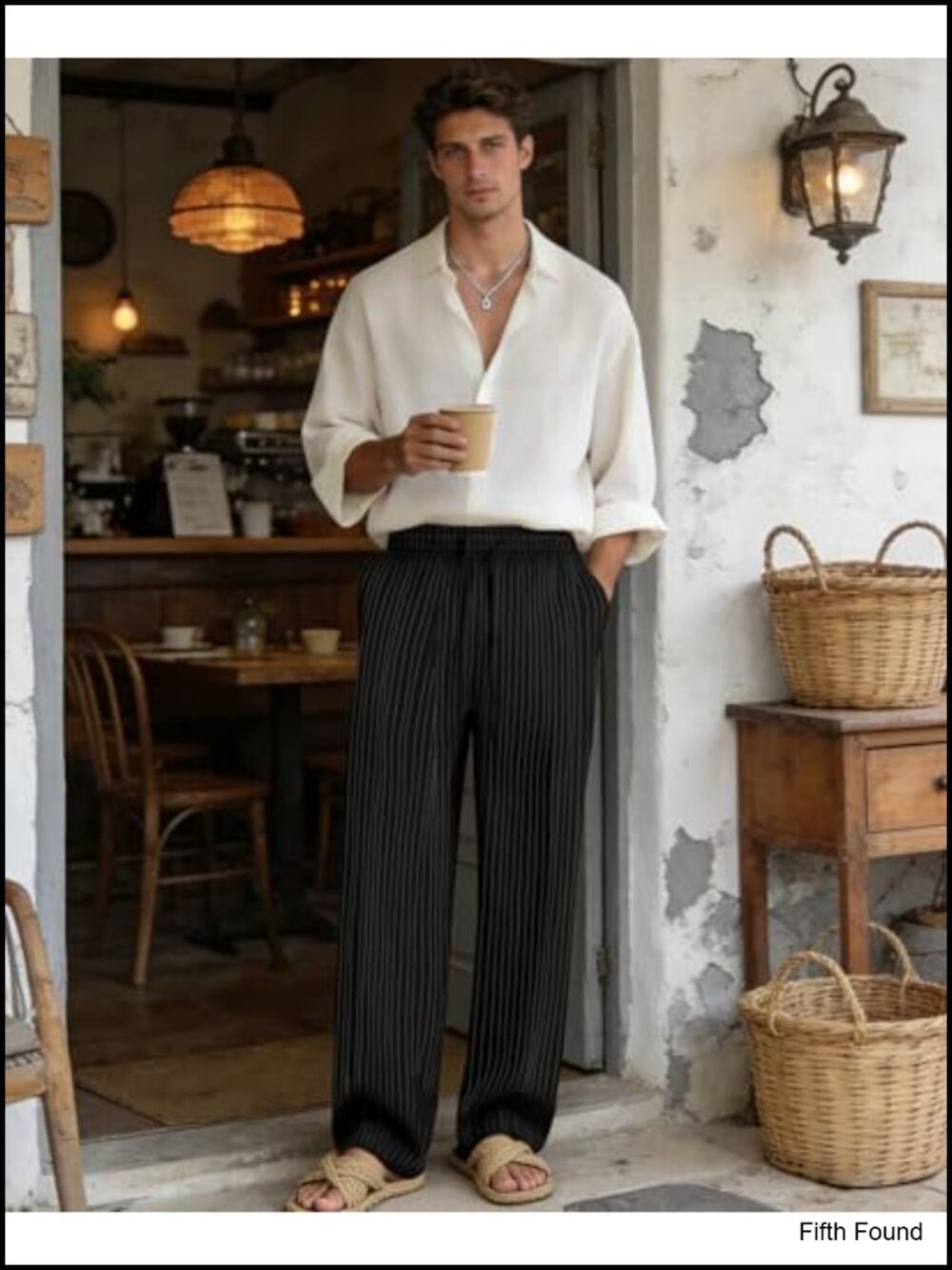 Mens Pinstripe Casual Pants Old Money Baggy Pleated Drawstring Wide Leg - Picture 3 of 6